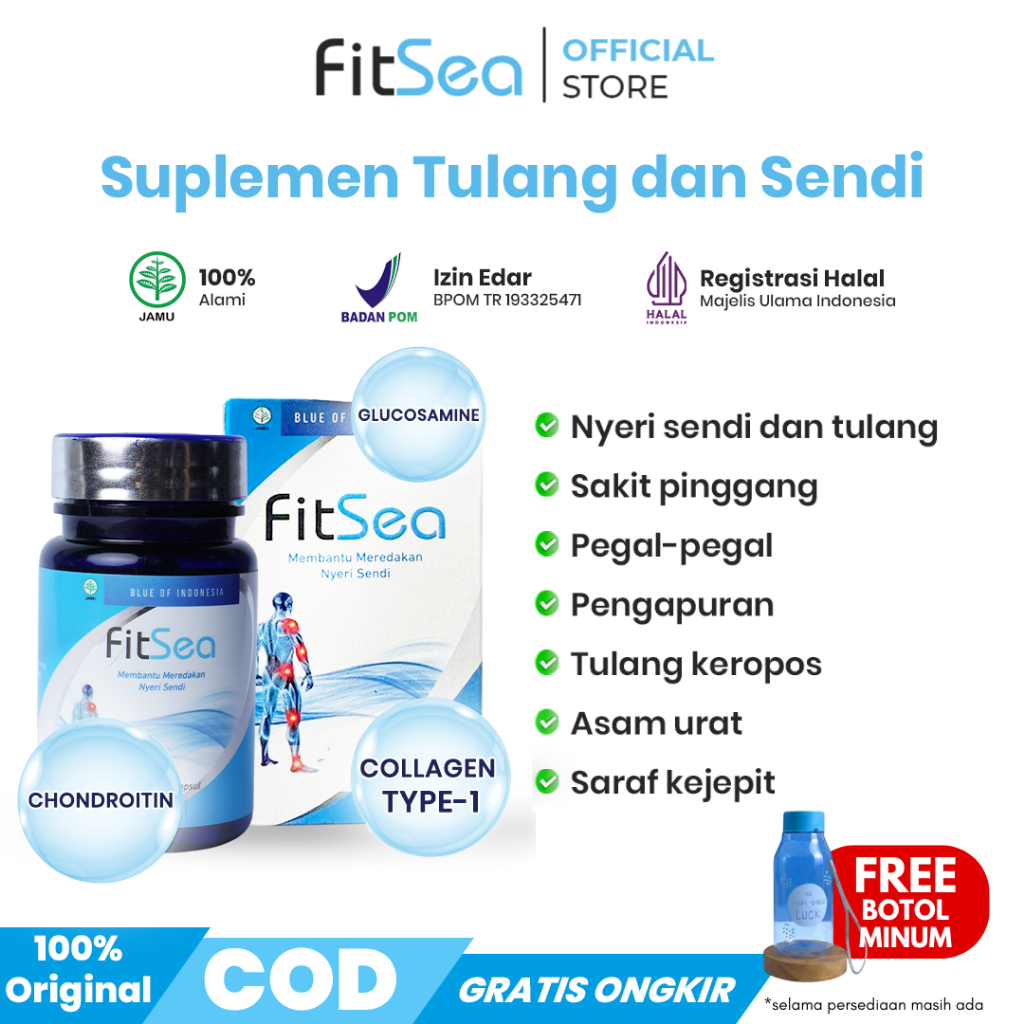 FitSea Suplemen Herbal Sendi  Lutut Obat Alami Mengandung Glucosamine Chondroitin Collagen Mengatasi