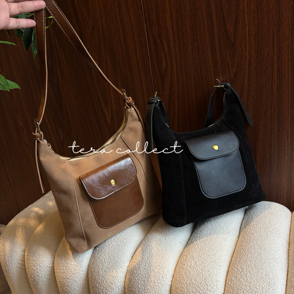 Tera Collect - Tas Bahu Wanita Bahan Bludru - Look Mahal