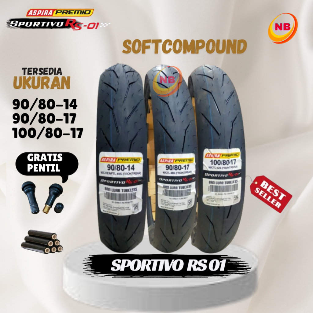 [READY COD] BAN ASPIRA PREMIO SPORTIVO RS01 TUBELESS SOFT COMPOUND RING 17 RING 14 / BAN BALAP SOFT 