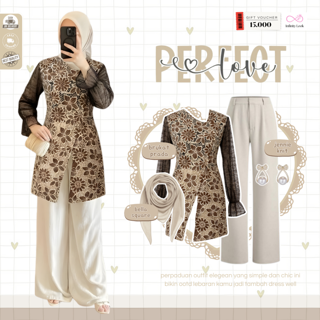 Aura Ootd Lebaran Mahogany ( Anting + Bella Square + Tunik + Celana ) Outfit Wanita Kekinian - LP 21