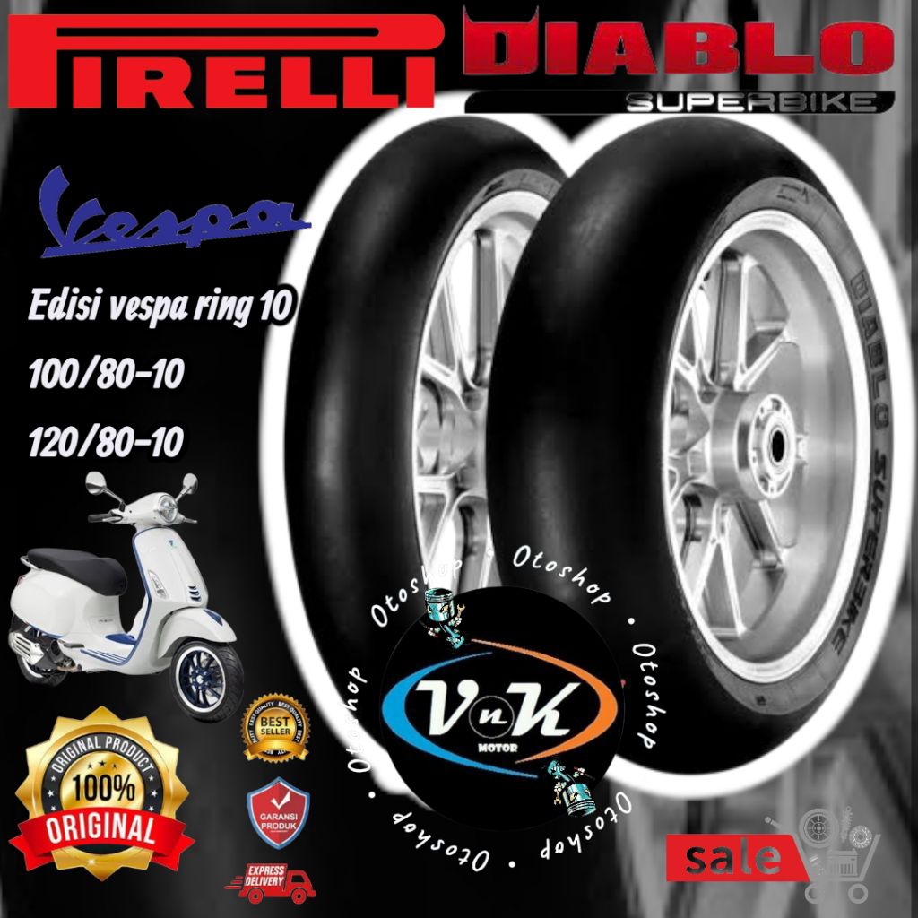 Pirelli Diablo Superbike Edisi Vespa Ring 10 100/80-10 & 120/80-10 Ban Motor Original 100%