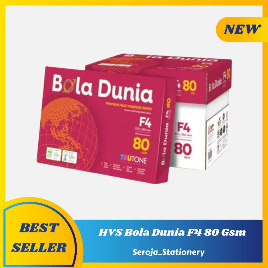 Kertas HVS F4 80 GSM Bola Dunia 1 Box / 5 Rim