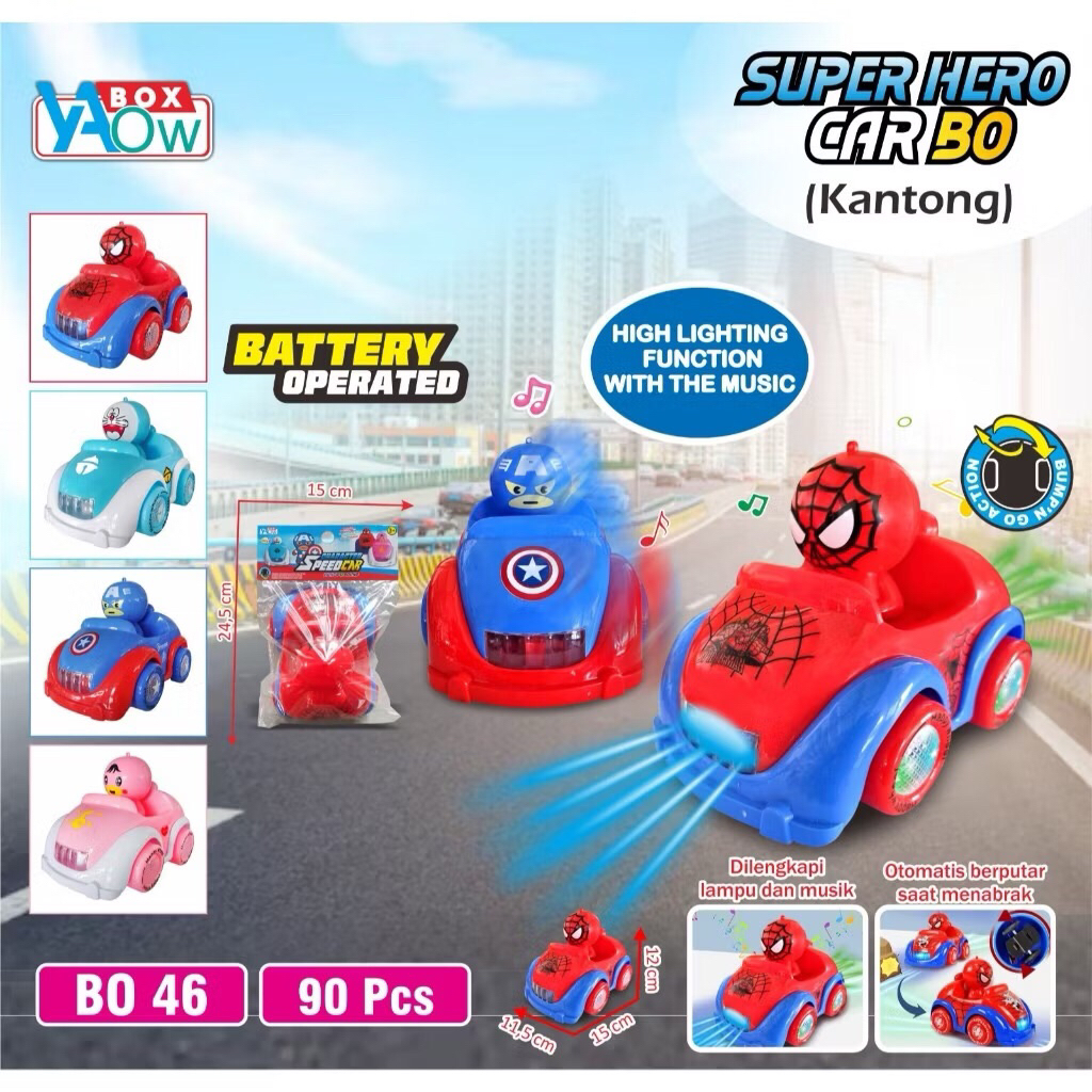 BO-46 Mainan Mobil Speed Car Karakter Superhero Menyala dengan Musik Mainan Robot Superhero