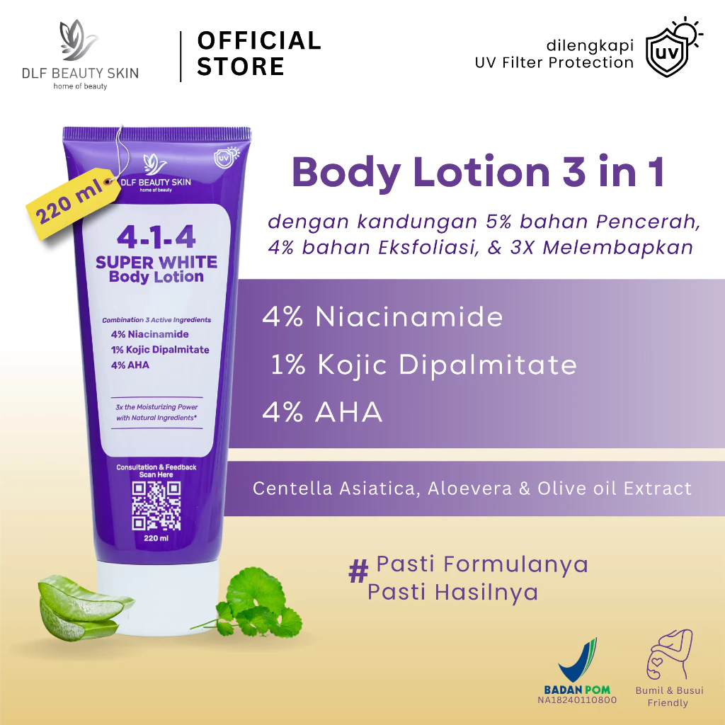 DLF Beauty Skin 4-1-4 Super White Body Lotion (220 ml) (Produk Terbaru)