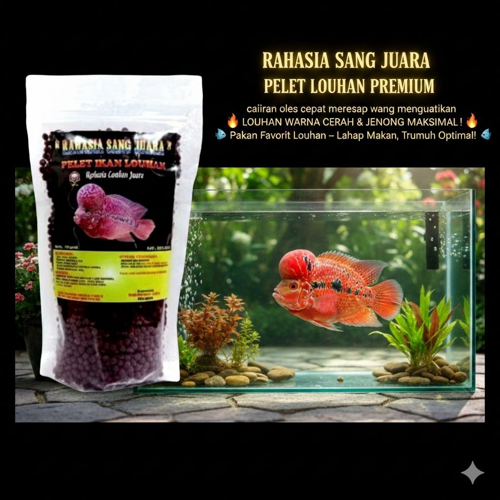 PELET IKAN LOUHAN MEMPERTAJAM WARNA DAN MEMPERBESAR JENONG KEMASAN PLASTIK 100g