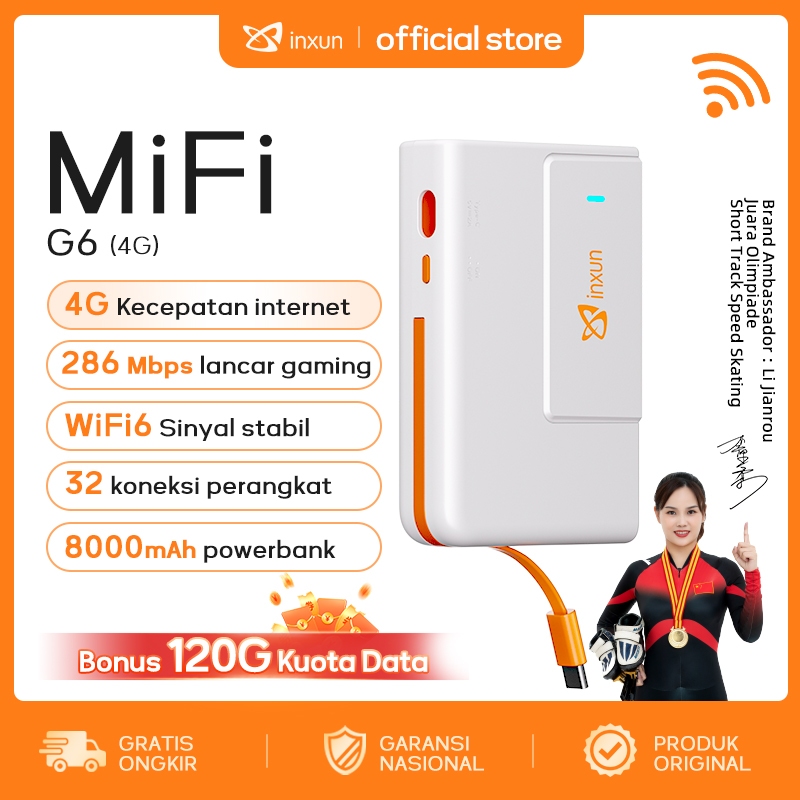 COD Bonus120GB G6 PocketWifi dan Powerbank modem wifi kuota internet4G all operator 4Gmifi dinas mur