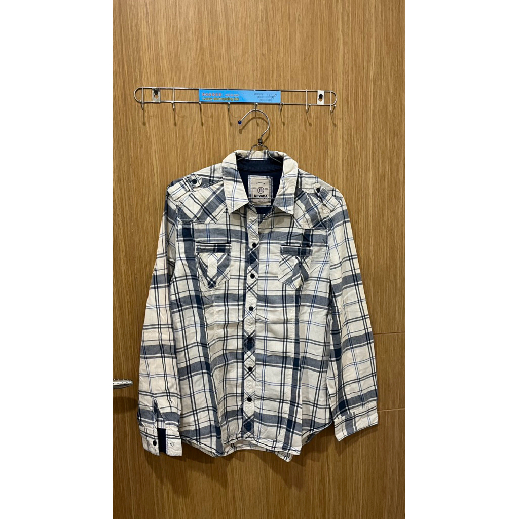 [Women Top] Baju Kemeja Wanita Kotak Biru Lengan Panjang Nevada