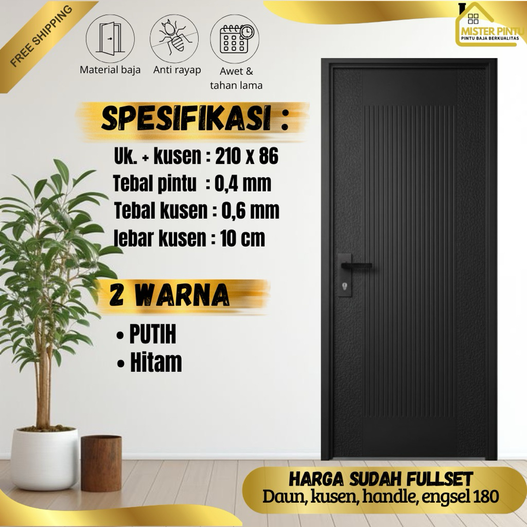 Pintu Baja Ekonomis 0513 Pintu Baja Set Pintu Plate Baja / Pintu + Kusen + Handle Anti Karat / Pintu