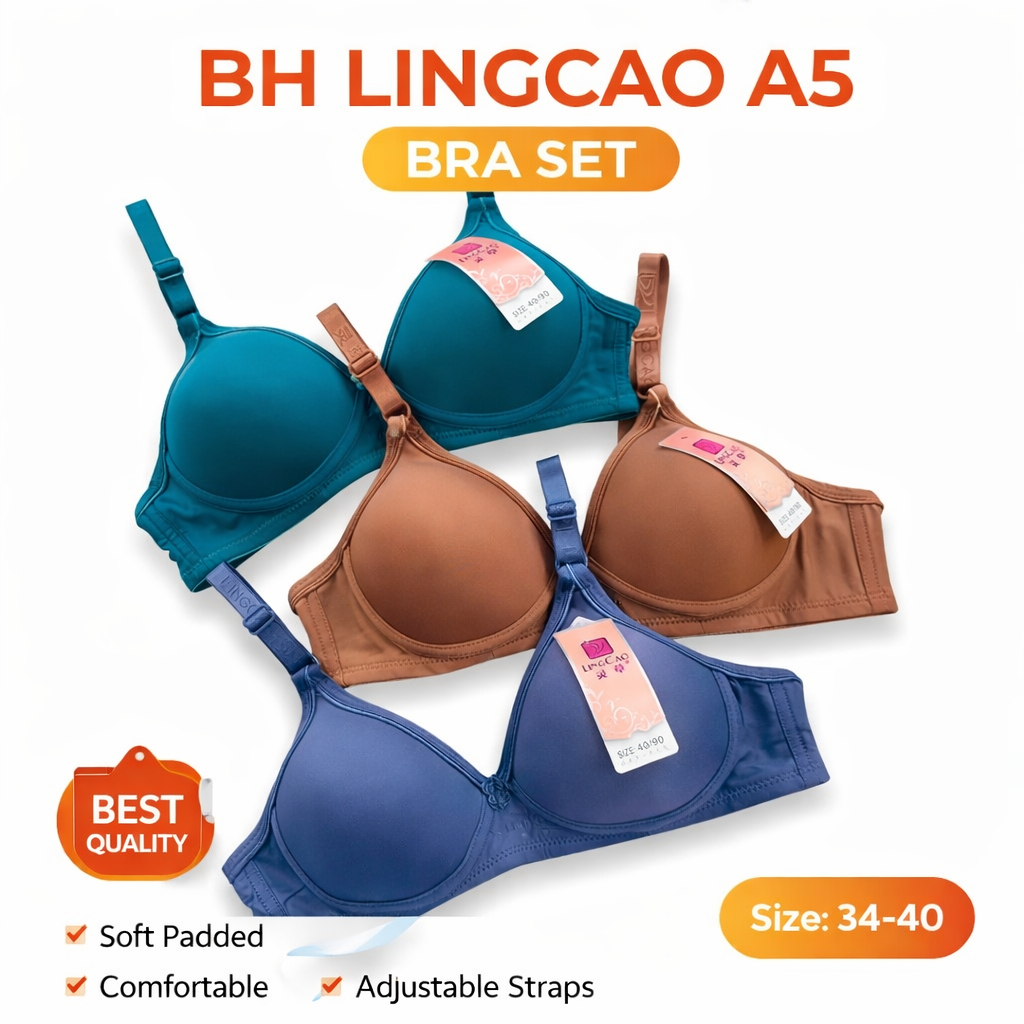 LINGCAO A5 Original  BH Wanita Dewasa Remaja Bra Premium Beha Busa Tebal MotIf Polos