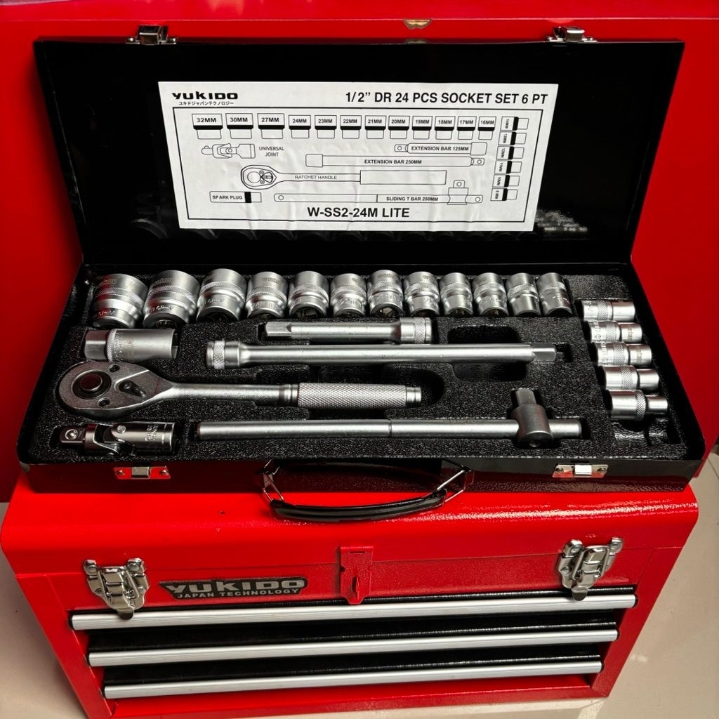 YUKIDO Socket Set 1/2 Inch 24PCS 6PT 8-32mm Japan Quality , Kunci Sok Set Lengkap 8mm–32mm , kunci s
