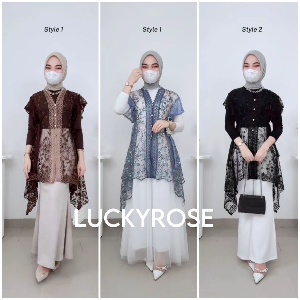 Hali Outer Tille Brukat Cardigan Brokat Lengan Pendek Outer Vest Rompi Tile atasan outher brukat Out