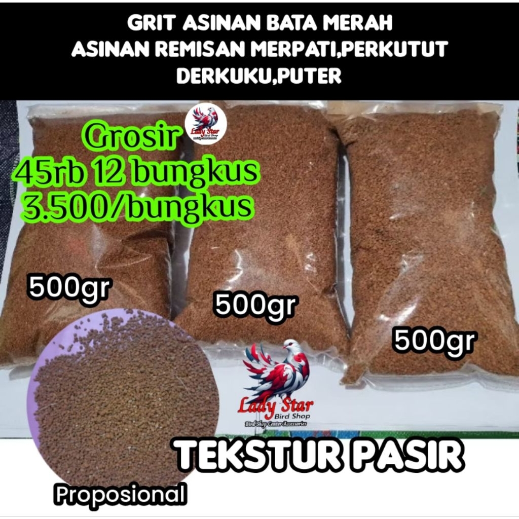 Grit batu bata merah Merpati 6kg Asinan Burung perkutut/derkuku/alas kandang burung branjangan