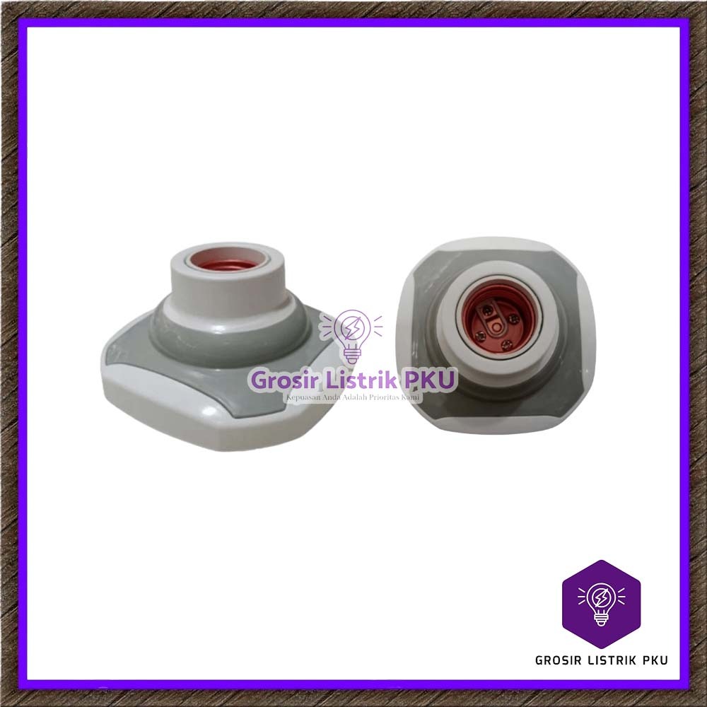 Fitting Lampu Plafon E27 Putih Abu Segi Empat Oval Tahan Lama Fitting Model Petak Abu Hokisun SNI