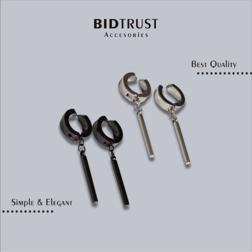 ANTING JEPIT LIONTIN BALOK TANPA TINDIK BLACK SILVER • Anti Karat Aksesoris Remaja Dewasa Cowok Cewe