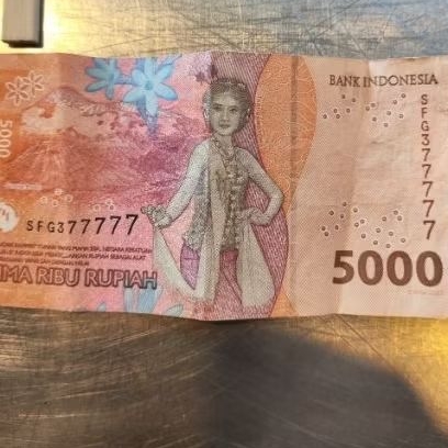 uang bibit Rp 5000 seri ganjil no seri sfg 377777 nomor cantik