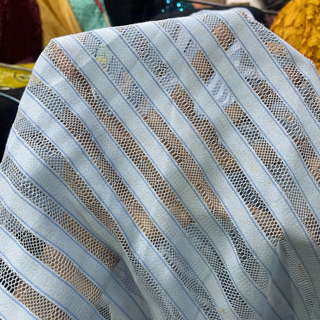 kain organza embos motif salur premium - warna ice blue - kain organza korea dv
