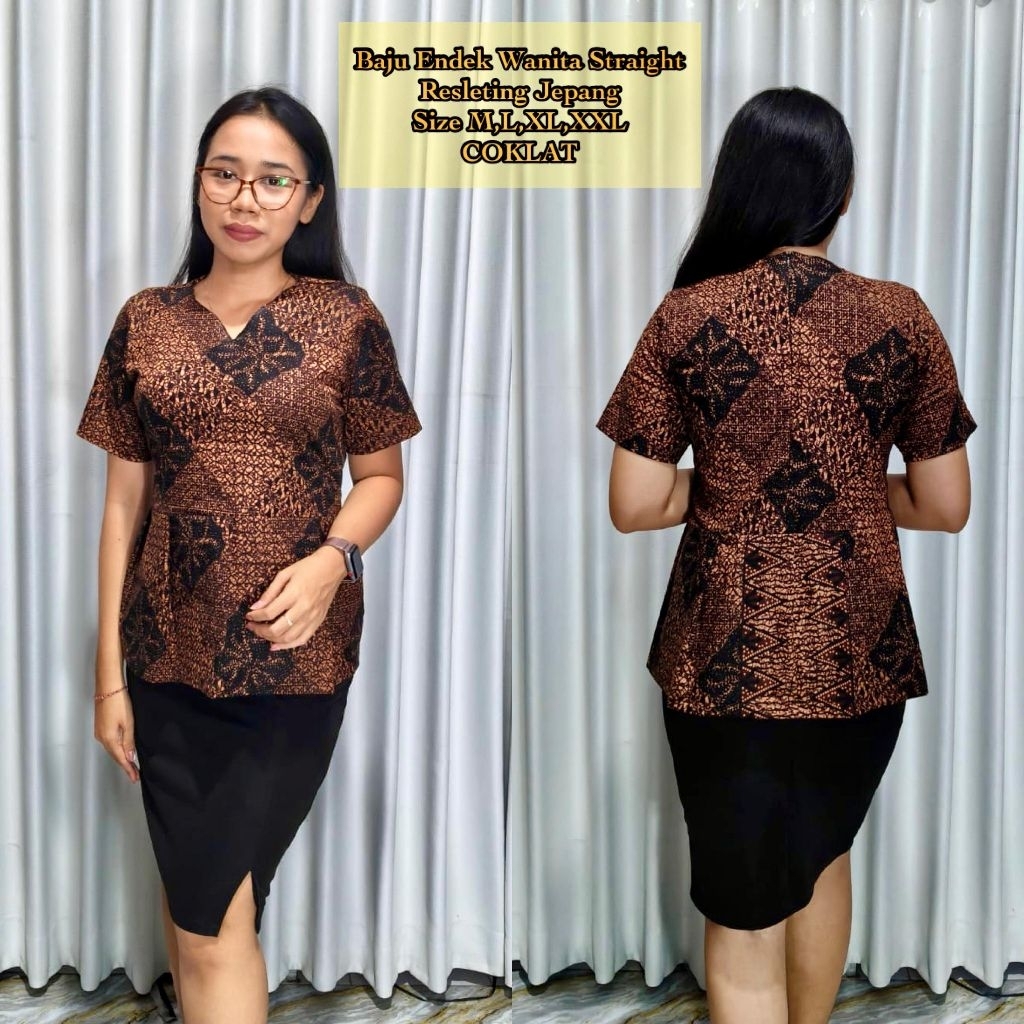 Baju Endek Wanita bahan straight (resleting belakang)