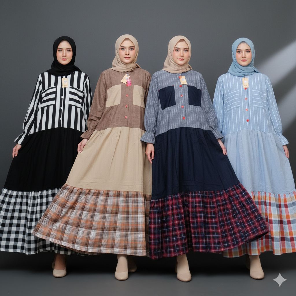 Gamis katun kombinasi Syaina by S-mut kode 1210