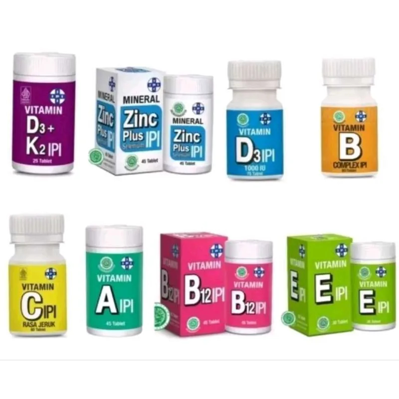 VITAMIN IPI ISI 45/80 TABLET ALL VARIANT (A, D3+K2, D3 1000, B1, B12, B COMPLEX, C, ZINC, MAGNESIUM,