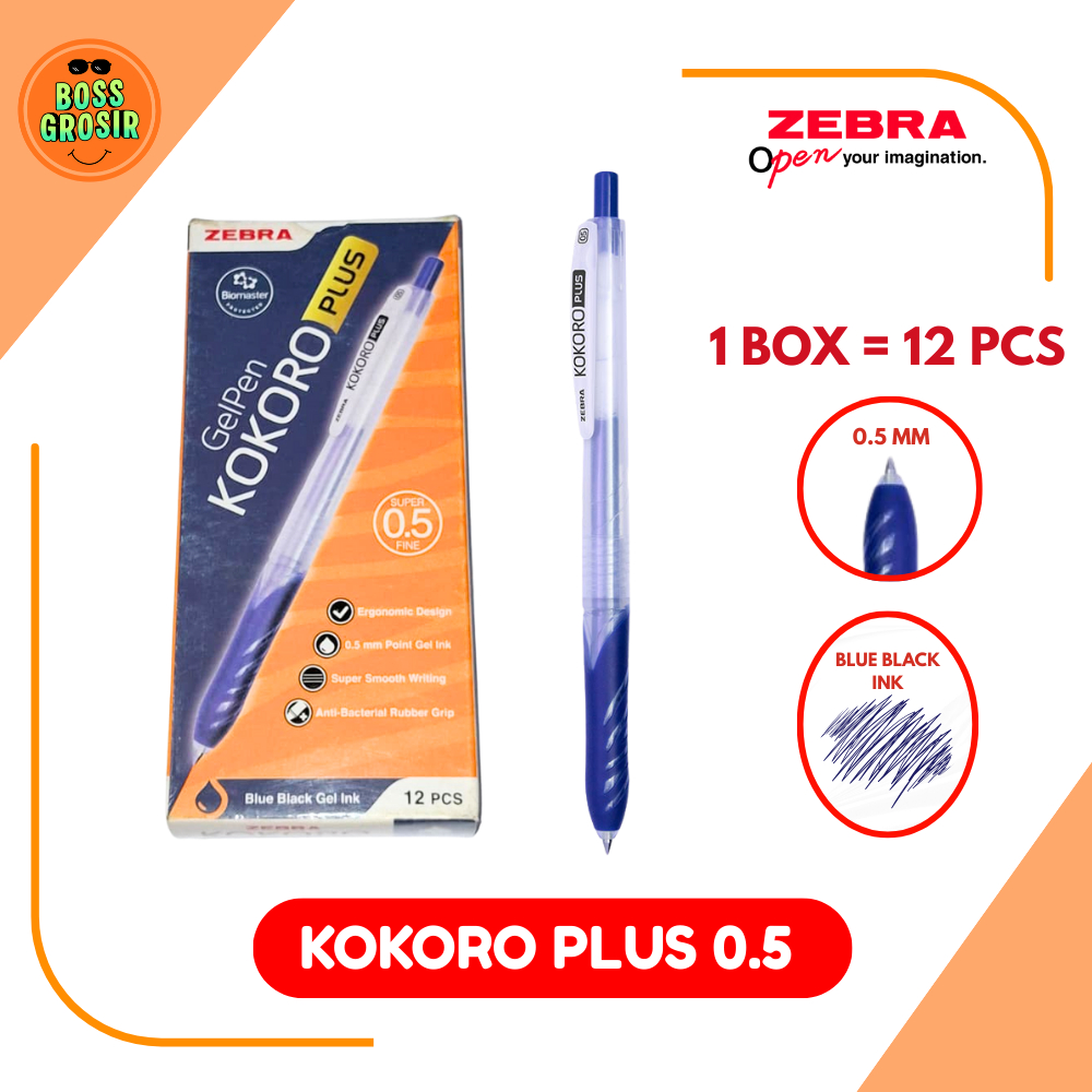 Boss Grosir - Zebra Kokoro Plus Gel Pen 0.5mm 1 Lusin (12 Pcs) / Pulpen Lucu / Pulpen Enak / Nyaman 