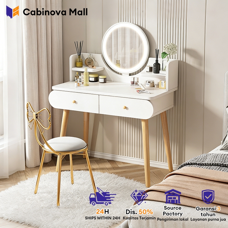 Meja Rias Lampu LED Meja Rias Dengan Laci Meja Rias Dengan Cermin Meja Kamar Tidur Minimalis Meja Ri
