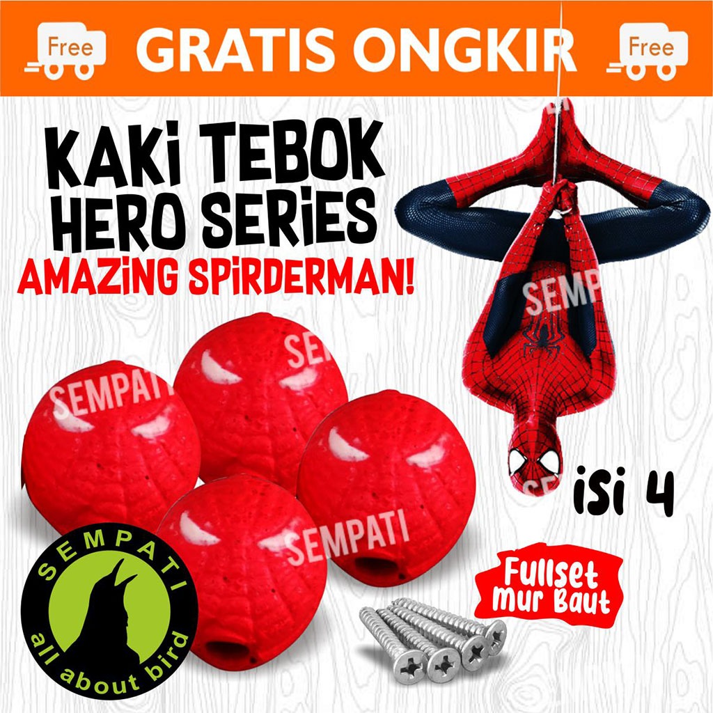 SEMPATI Kaki Karet Sangkar Model Spiderman Isi 4 Kaki Karet Sangkar Kandang Kotak Burung Kacer Kenar