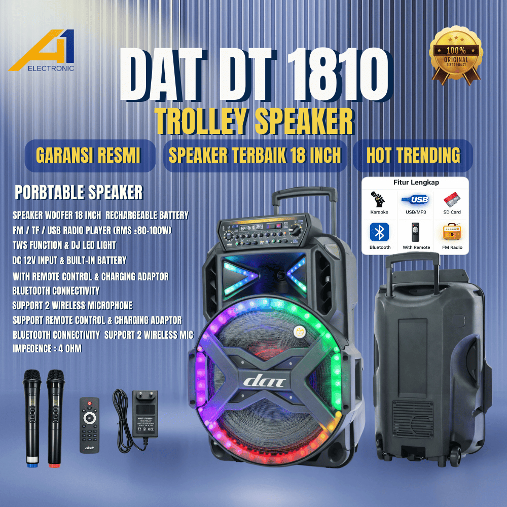 Speaker Portable Trolley DAT DT 1810 | DT 1207 | DT 1220 | DT 1550 12 - 18 Inch Bluetooth Karaoke 18