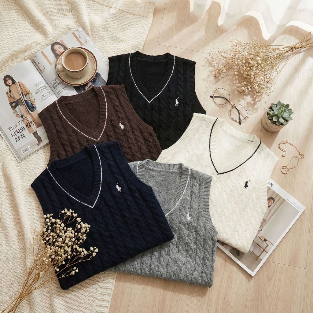 Rompi Unisex Kasual Pria dan Wanita YZ PL Bahan Rajut Knit Size XL Mix Kemeja Putih Polos Lengan Pan