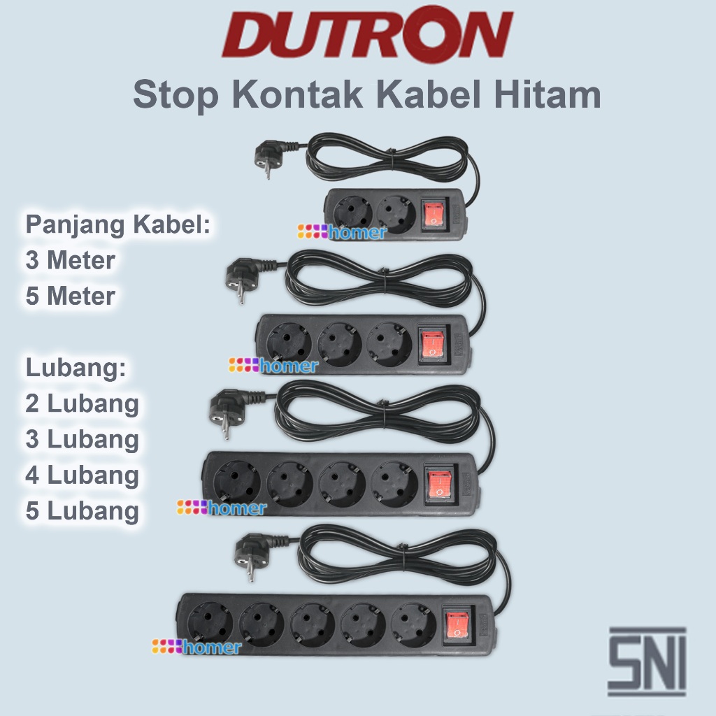 DUTRON Stop Kontak Original BER SNI colokan hitam sambungan kabel listrik 2 3 4 5 lubang lobang panj