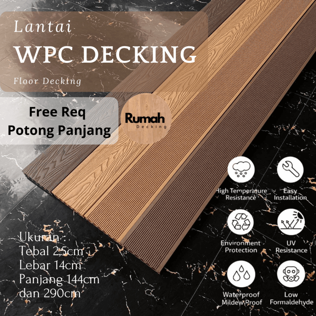 Lantai Decking WPC Outdoor Batangan Anti UV
