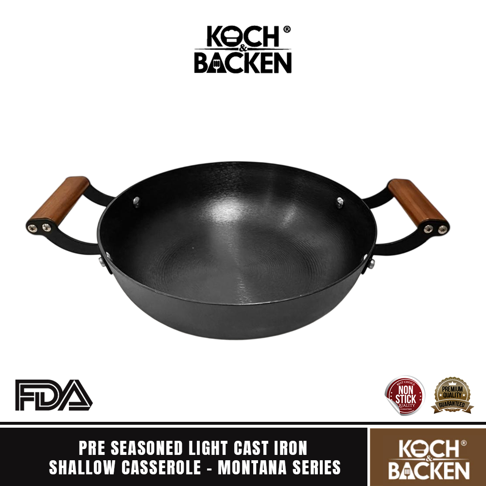 KOCH&BACKEN Pre-seasoned Light Cast Iron Shallow Casserole Montana - Panci Wajan Penggorengan Besi