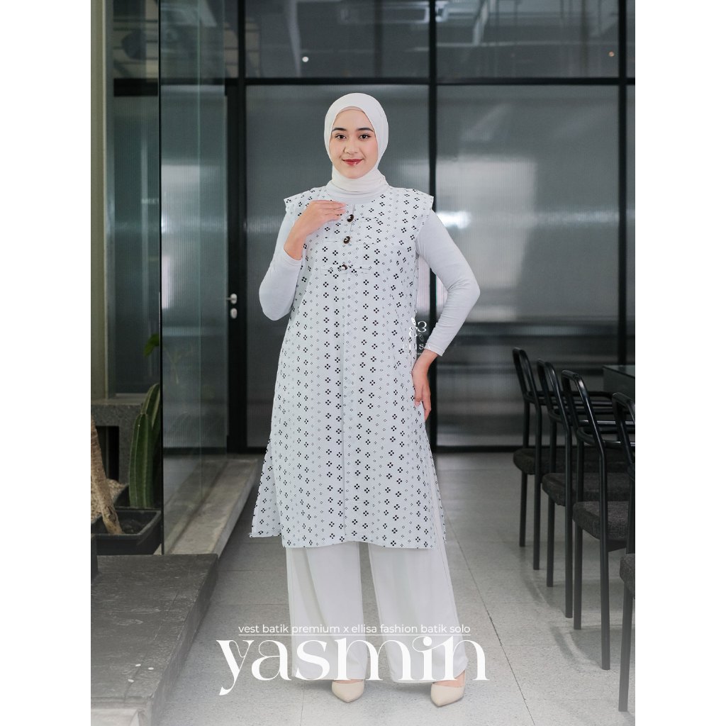 ELLISA | Vest Batik Yasmin Putih Premium Lembut dan Nyaman Batik Long Tunik Sleeveless Long Sleeve