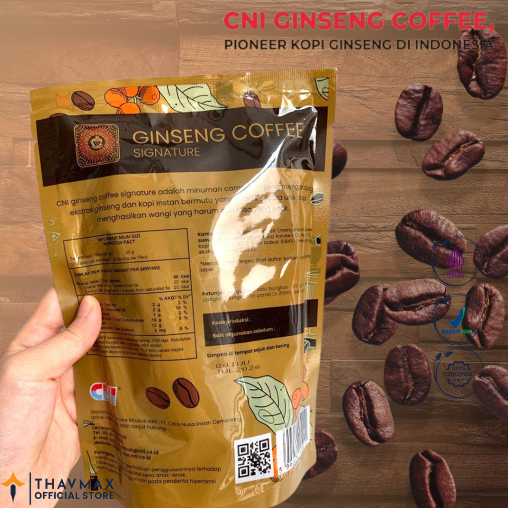 CNI Ginseng Coffee 20 Sachet Perpaduan Kopi Arabika, Robusta & Ekstrak Ginseng KOPI ORIGINAL CNI