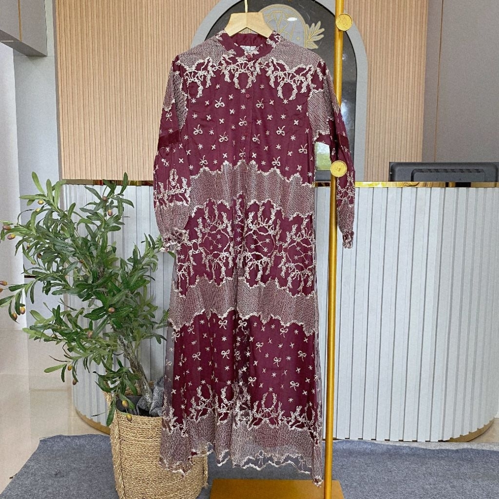 DRESS BROKAT TILE BORDIR PREMIUM WANITA