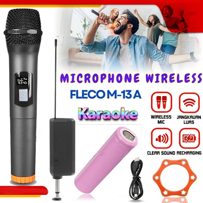 Fleco Mic Professional Fleco M13A Single Mic Wireless Mikrofon Tanpa Kabel Suara Bas Jernih SNR 95dB