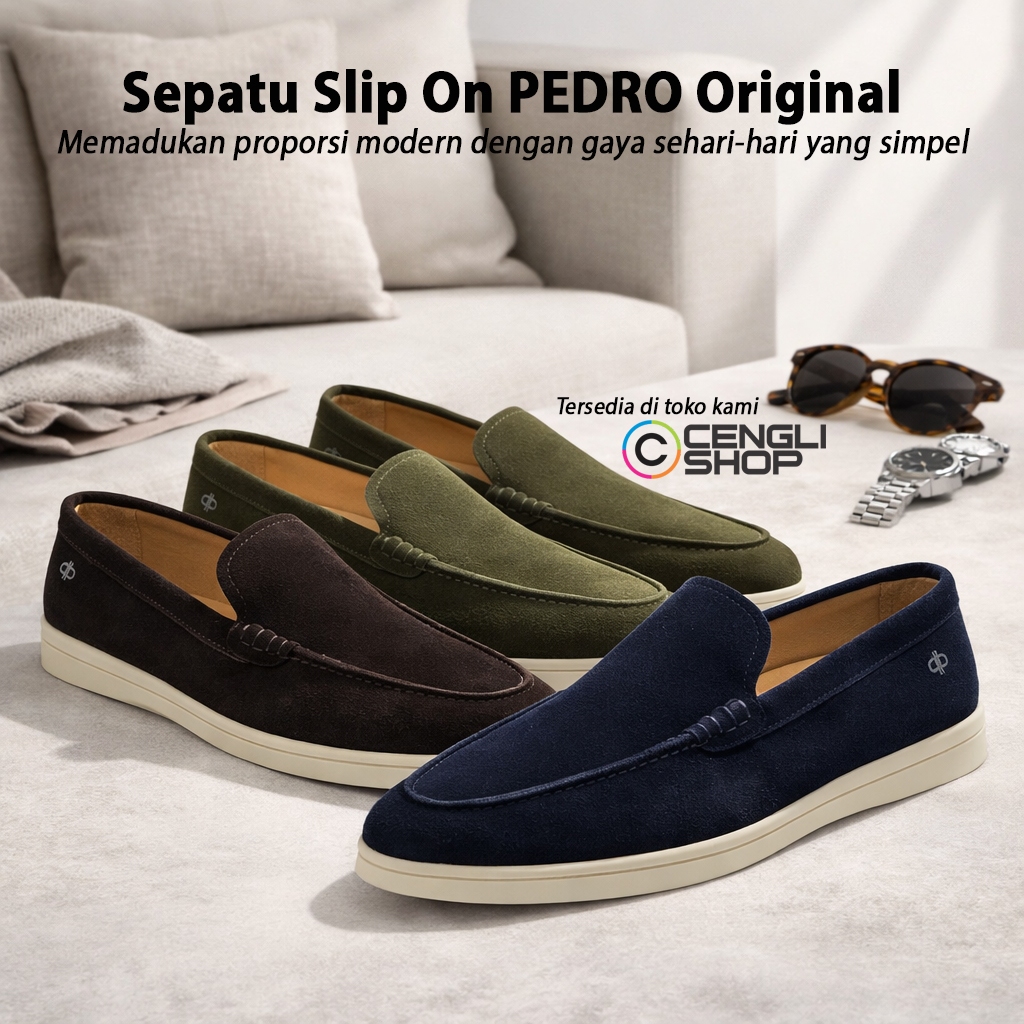 Sepatu Slip On PEDRO Original Casual Loafers Pria Kulit Asli PM099