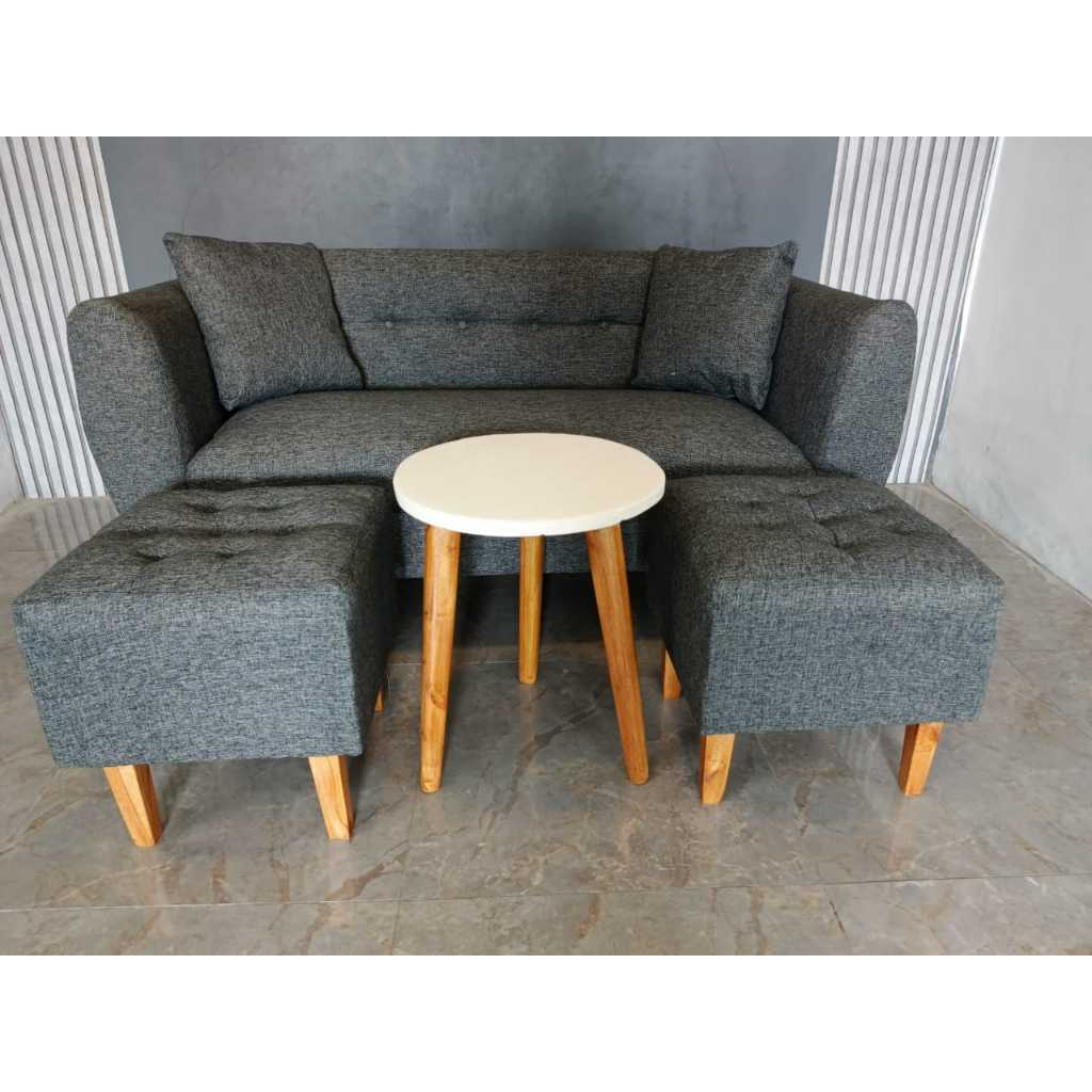 ( 75 ) sofa minimalis set retro + 2 pcs stool dan free meja sofa costume