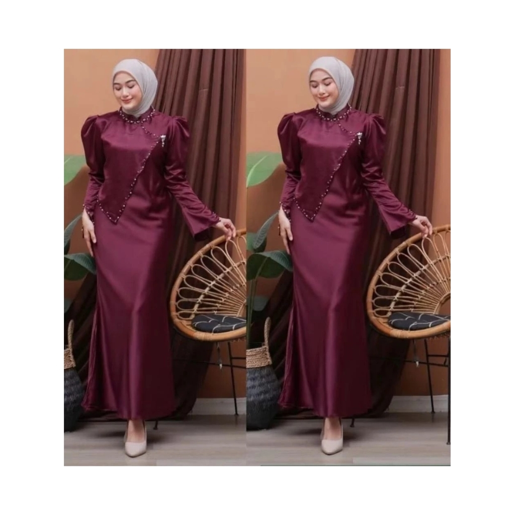 Amania Dress Gamis Baju Gaun Satin Silk Payet Duyung Bridesmaid Kondangan Wisuda Lamaran Pesta Busan