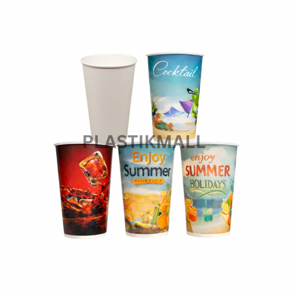 50pcs Paper Cup 16 oz Gelas Kertas 16oz Gelas Paper Polos Putih Dan Motif