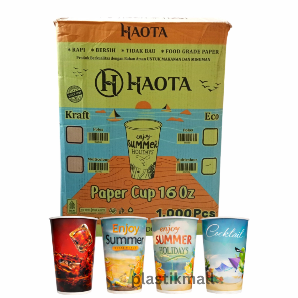 (20 PACK) Paper Cup 16 oz Gelas Kertas 16oz Gelas Paper Motif - Gelas Paper Cup 16 oz (1 Kardus)