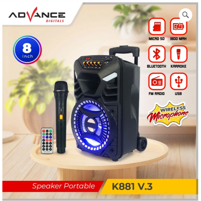 ADVANCE K881 speaker 2 MIC wireless woofer tweeter 1 remote