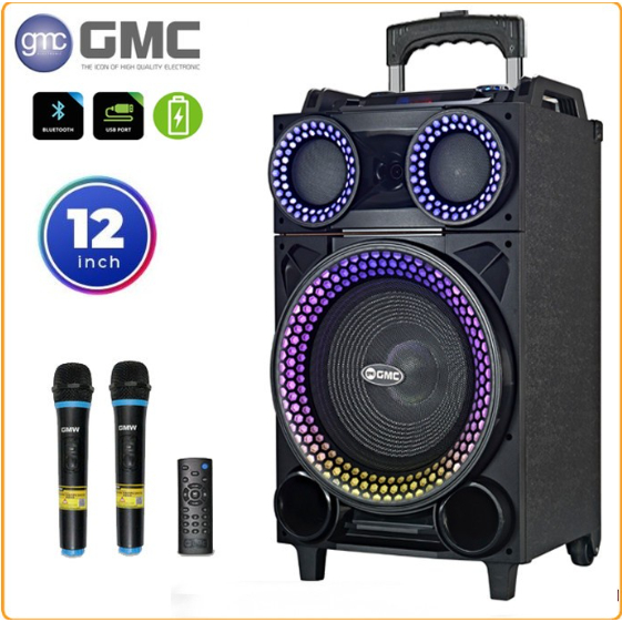 SPEAKER PORTABLE BLUETOOTH GMC 899R 12INCH 12 INCI BONUS 2 MIC WIRELESS SPEAKER KARAOKE AMPLIMEETING