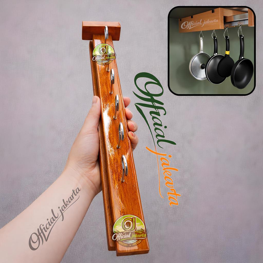 Rak Gantung Panci Tarik Dorong Kayu Solid Aksesoris Dapur Bawah Lemari OFFICIAL JAKARTA