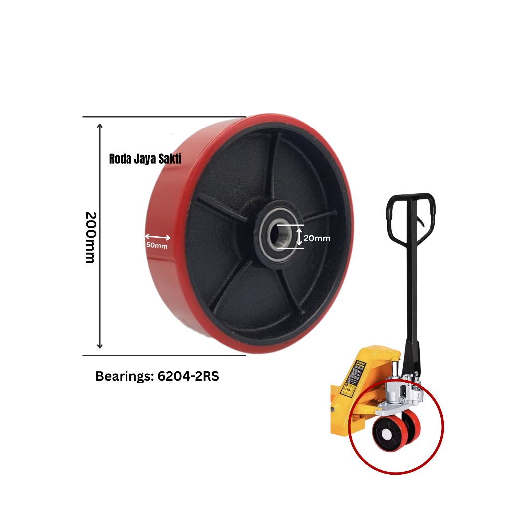 Roda hand pallet/hand lift krisbow 200x50, 180x50, 160x50, 180x70 pu merah