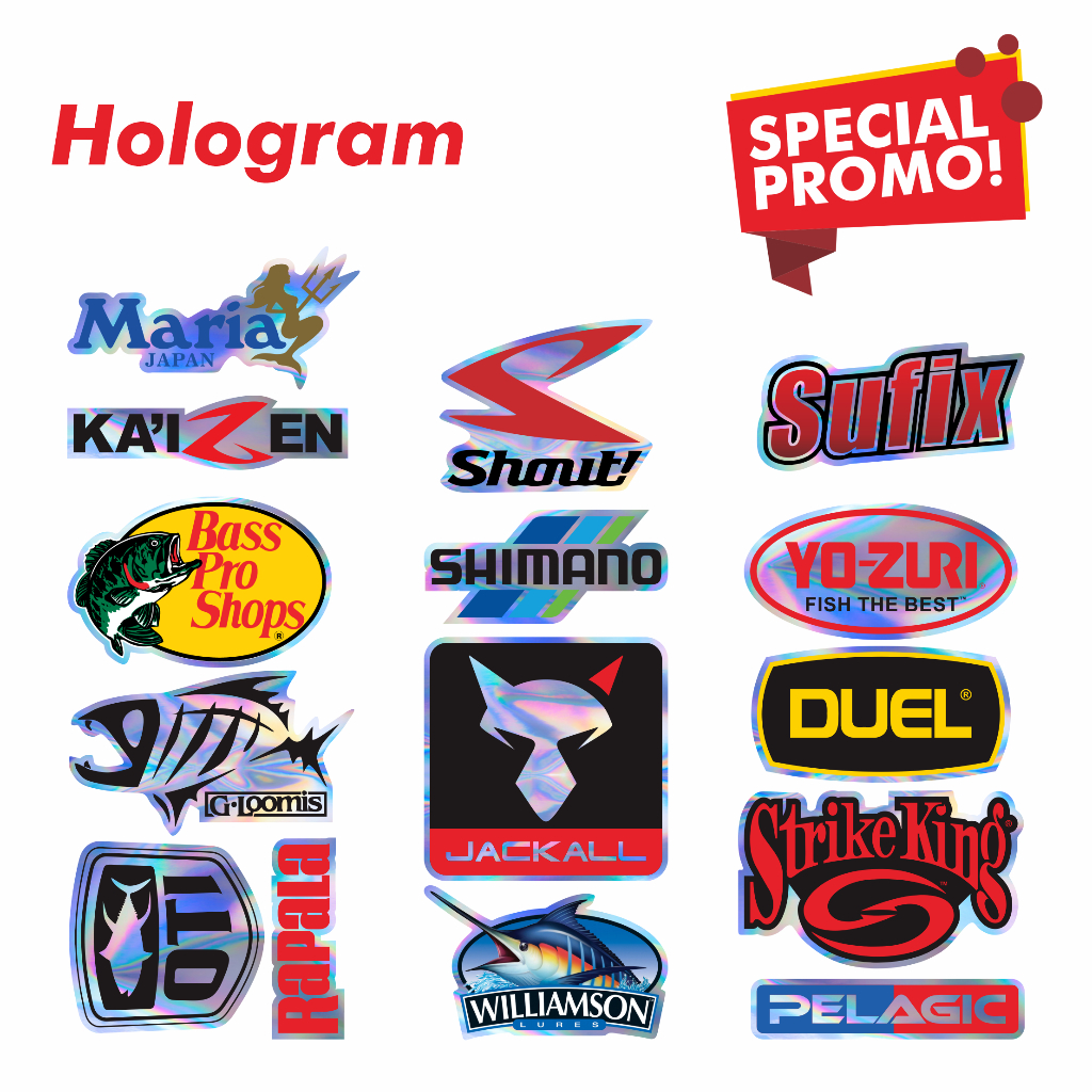 Stiker Mancing Logo Brand Terkenal Pack Isi Banyak untuk Tackle Box