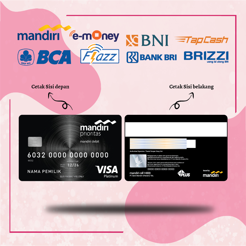 EMONEY ETOLL DEBIT CREDIT CARD BLACK PRIORITAS WORLD MANDIRI FLAZZ GEN 2 BNI TAPCASH BRI - 2 SISI