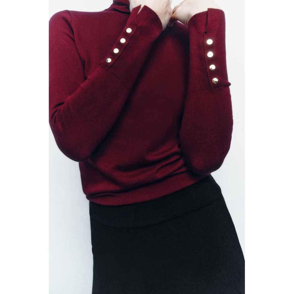 zara knit button maroon