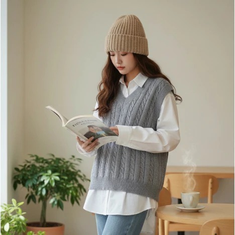 Vest Wanita Rajut Big Size YL Rajut Outer Abu Import Bahan Rajut Rompi Wanita Korean Style  Oversize