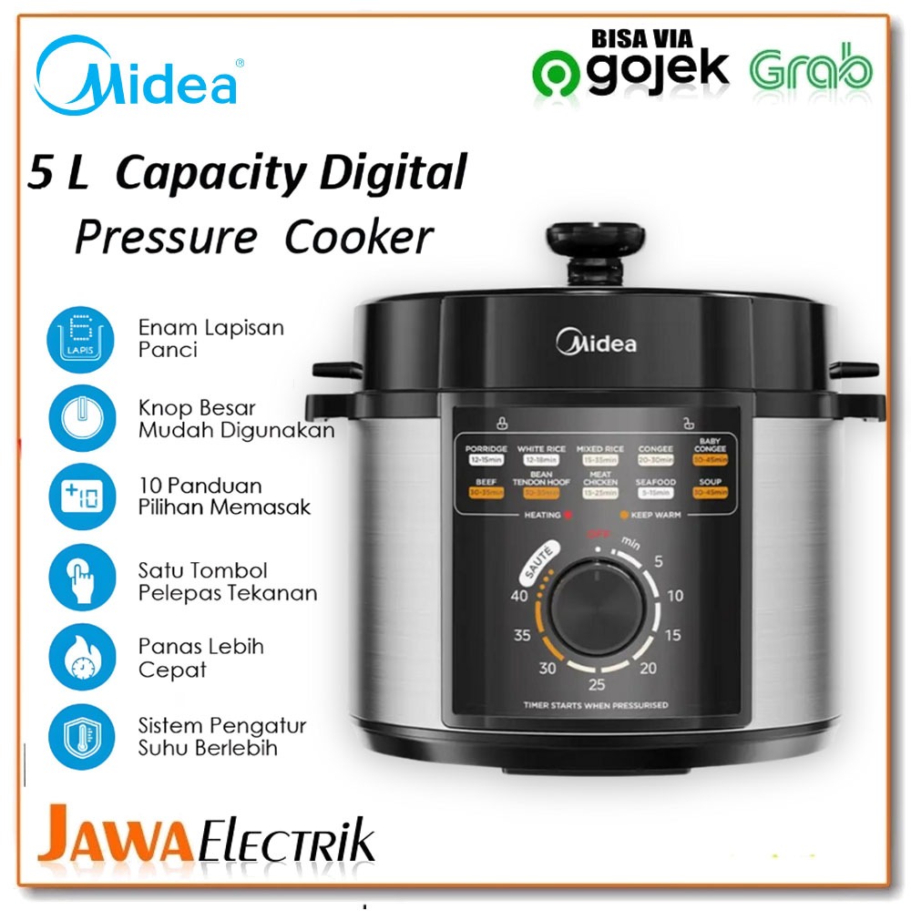 Midea Presto Listrik Digital 5L MPM50010AMG Low Watt 6-Layer Pot