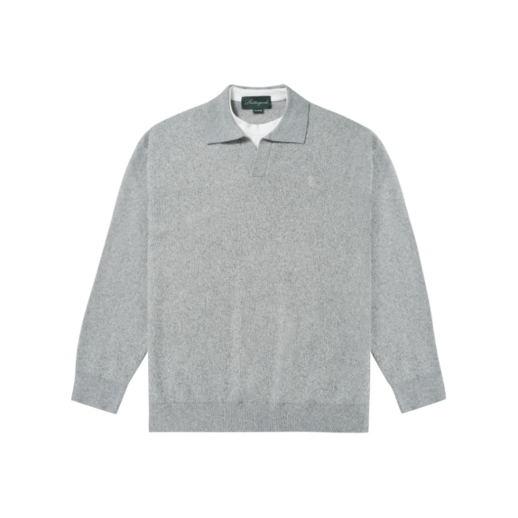 Better Goods - Sweater Rajut Pria Knitted Vneck Polo Shirt Grey
